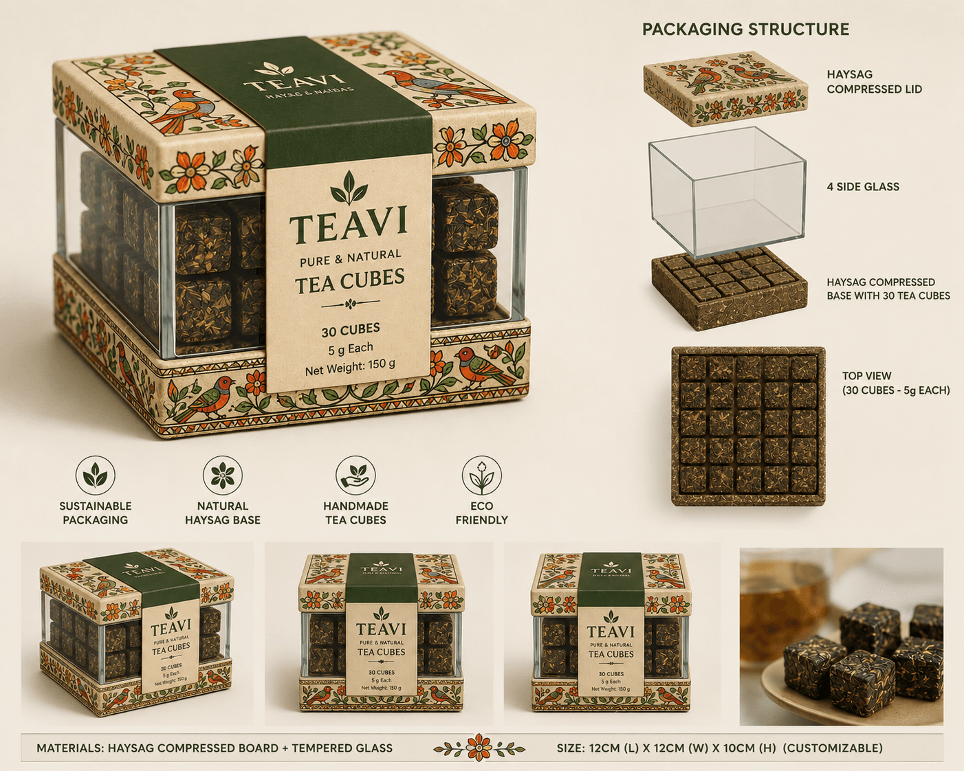 TeaVi Mithila Glass Cube Box